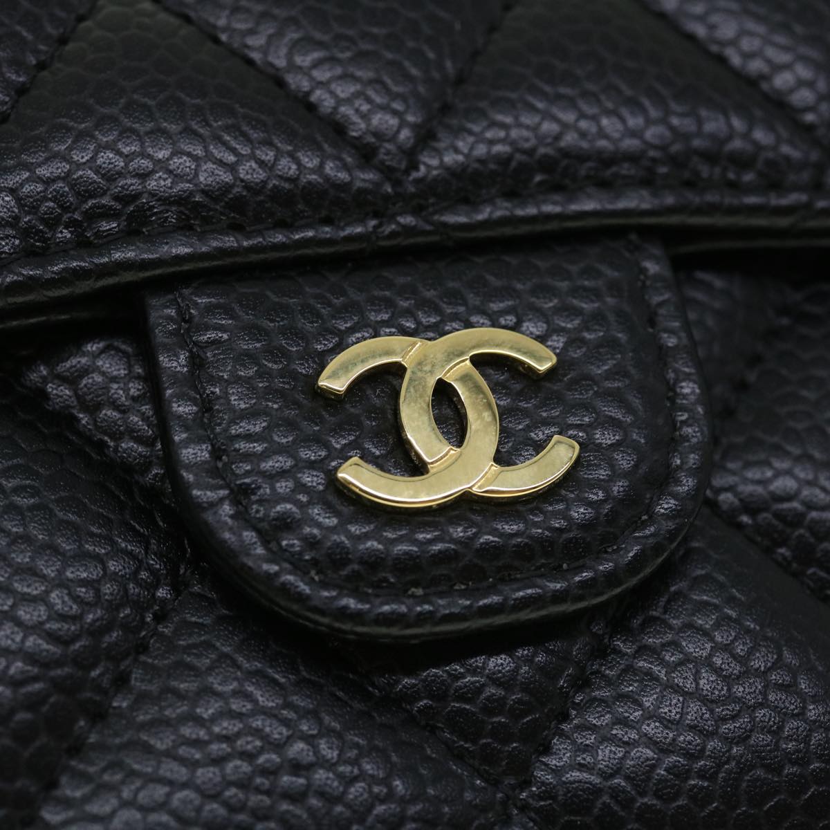 CHANEL Matelasse Classic Small Flap Wallet Caviar Skin Black CC Auth yk8350