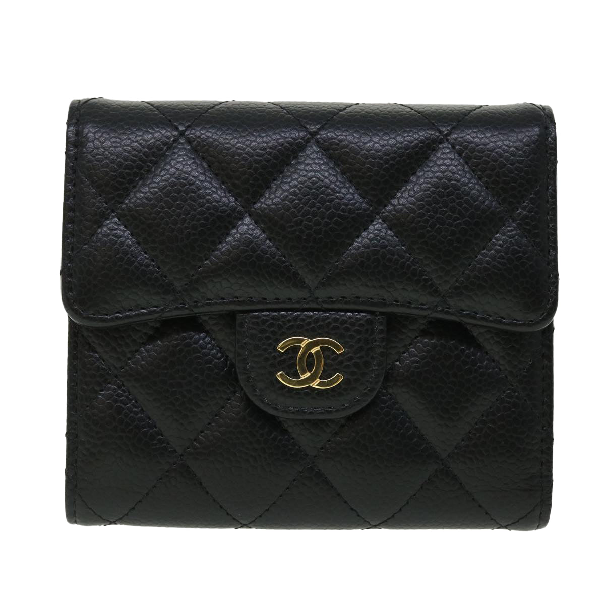 CHANEL Matelasse Classic Small Flap Wallet Caviar Skin Black CC Auth yk8350