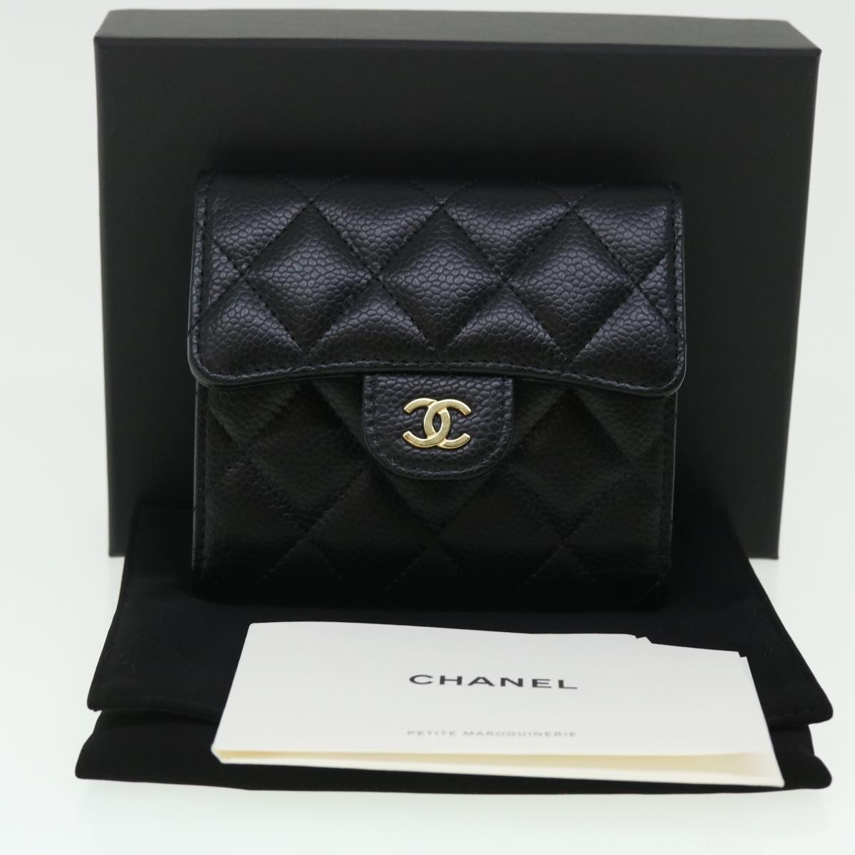 CHANEL Matelasse Classic Small Flap Wallet Caviar Skin Black CC Auth yk8350