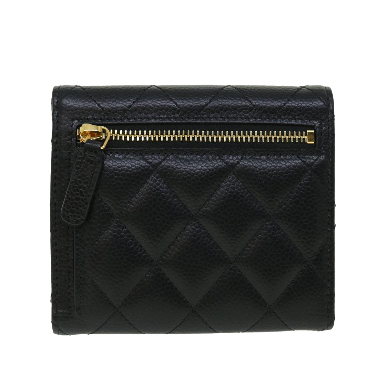 CHANEL Matelasse Classic Small Flap Wallet Caviar Skin Black CC Auth yk8350