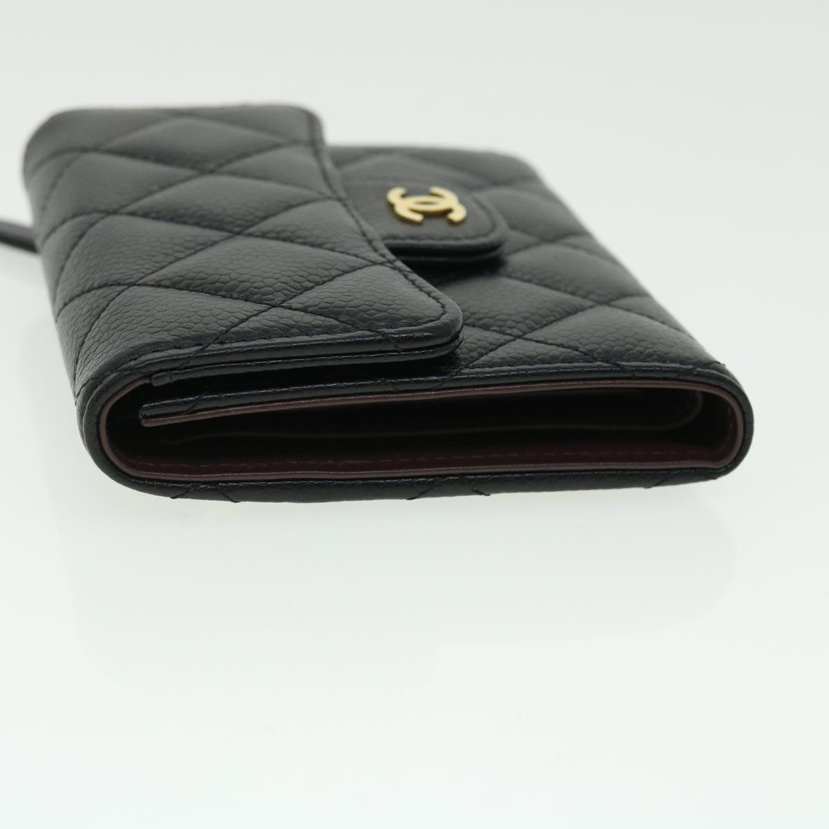 CHANEL Matelasse Classic Small Flap Wallet Caviar Skin Black CC Auth yk8350