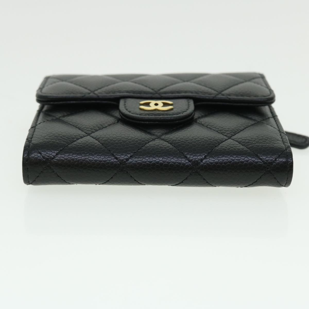 CHANEL Matelasse Classic Small Flap Wallet Caviar Skin Black CC Auth yk8350