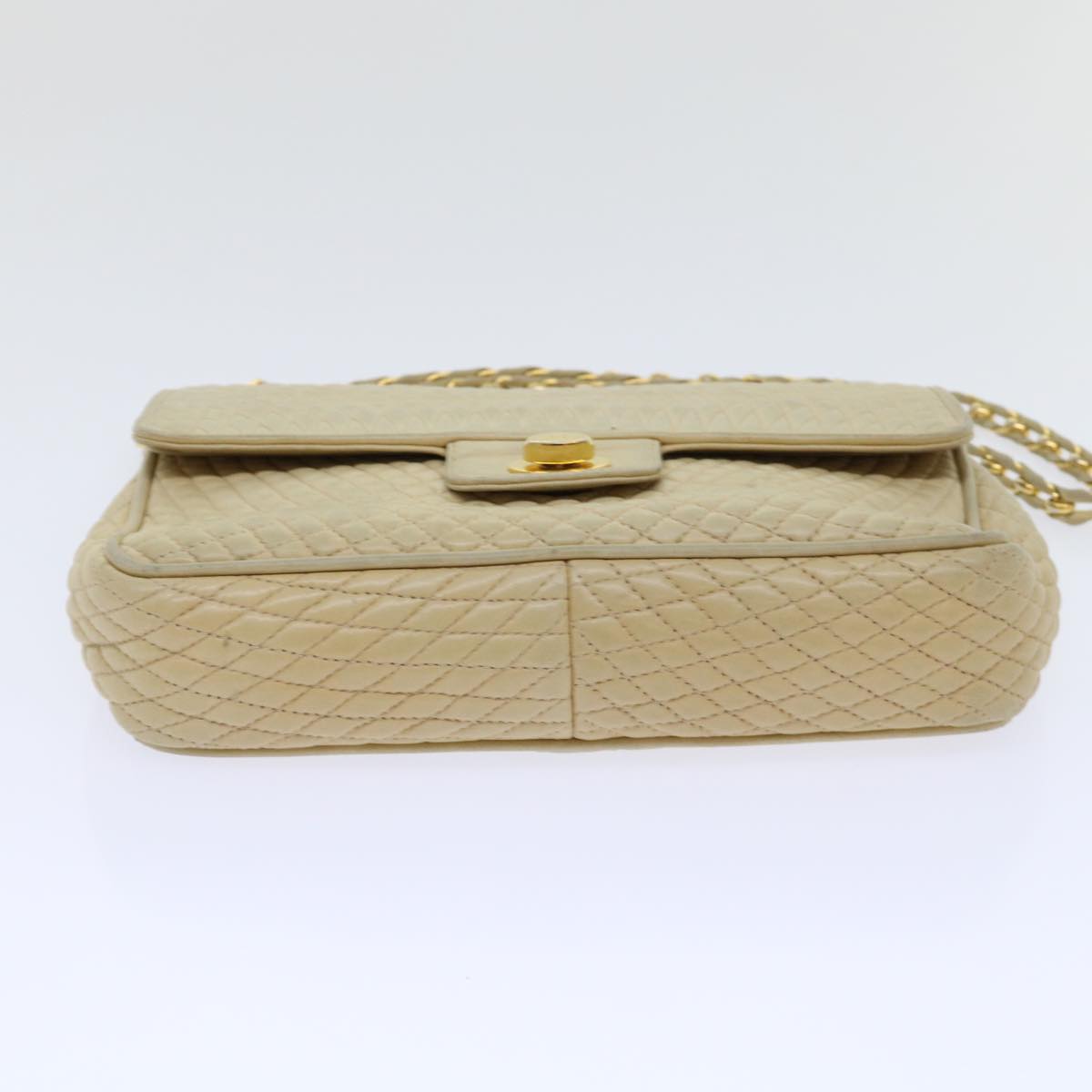 BALLY Quilted Chain Shoulder Bag Leather Beige Auth yk8364B