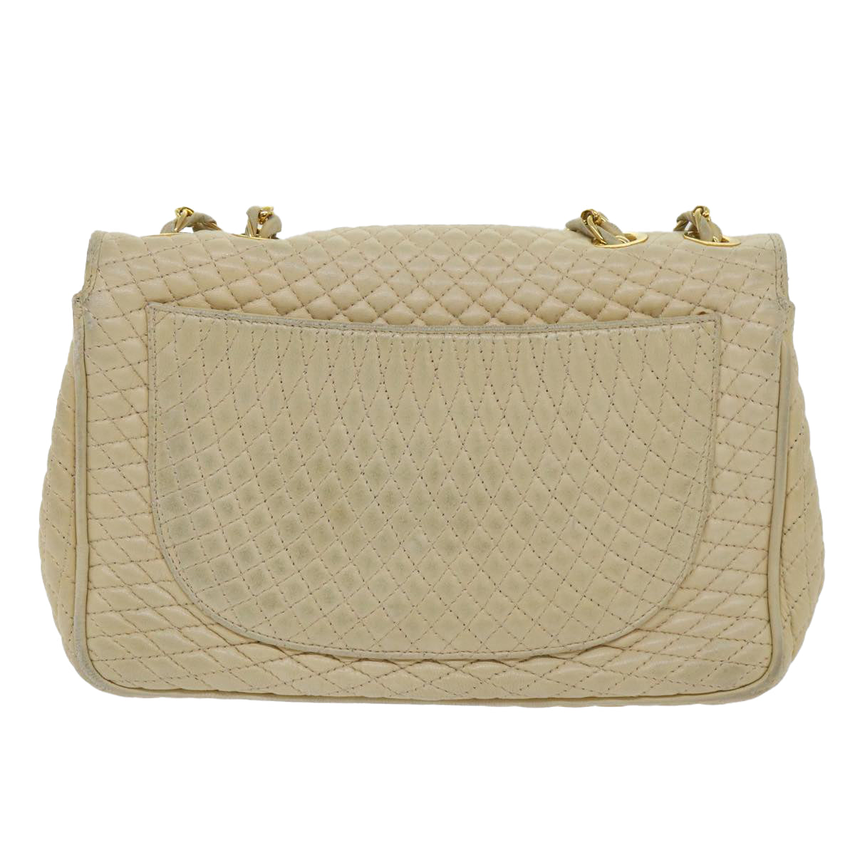 BALLY Quilted Chain Shoulder Bag Leather Beige Auth yk8364B