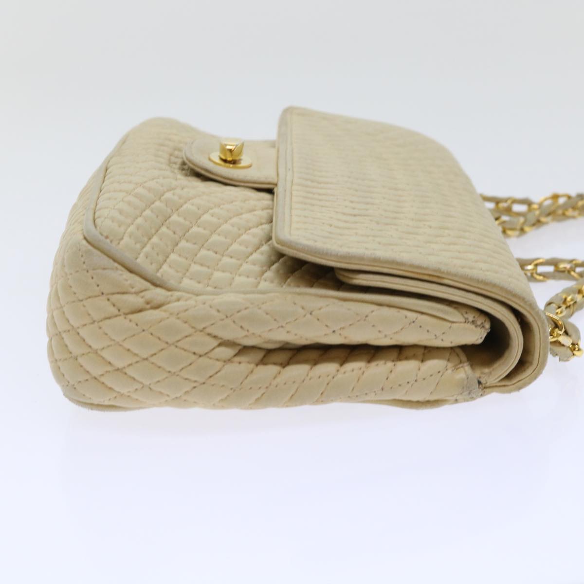 BALLY Quilted Chain Shoulder Bag Leather Beige Auth yk8364B