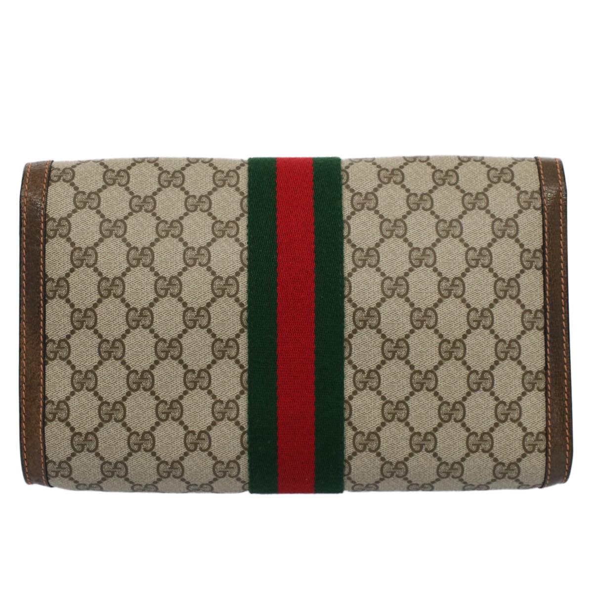 GUCCI GG Canvas Web Sherry Line Clutch Bag Beige Red 89.01.007 Auth yk8389B