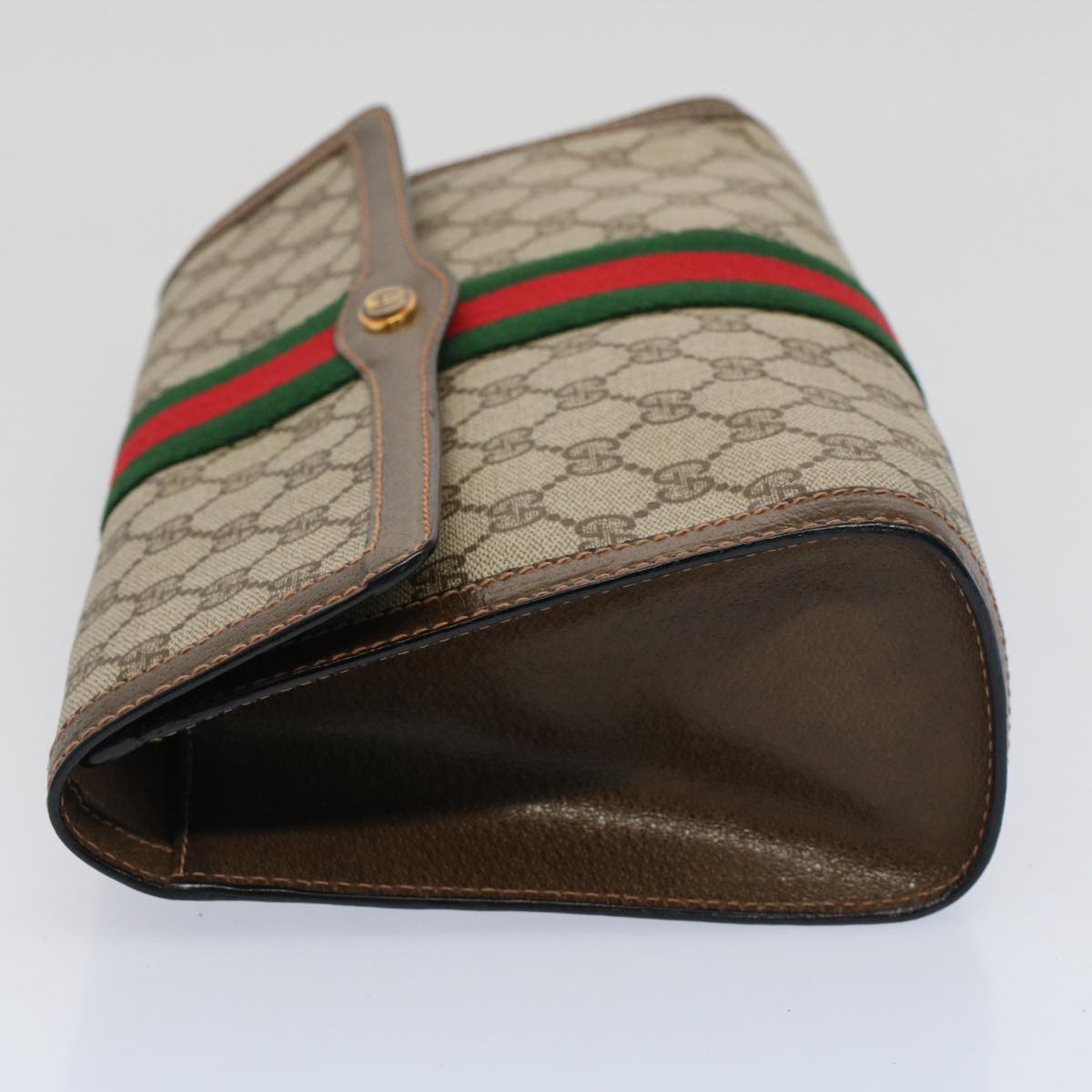 GUCCI GG Canvas Web Sherry Line Clutch Bag Beige Red 89.01.007 Auth yk8389B