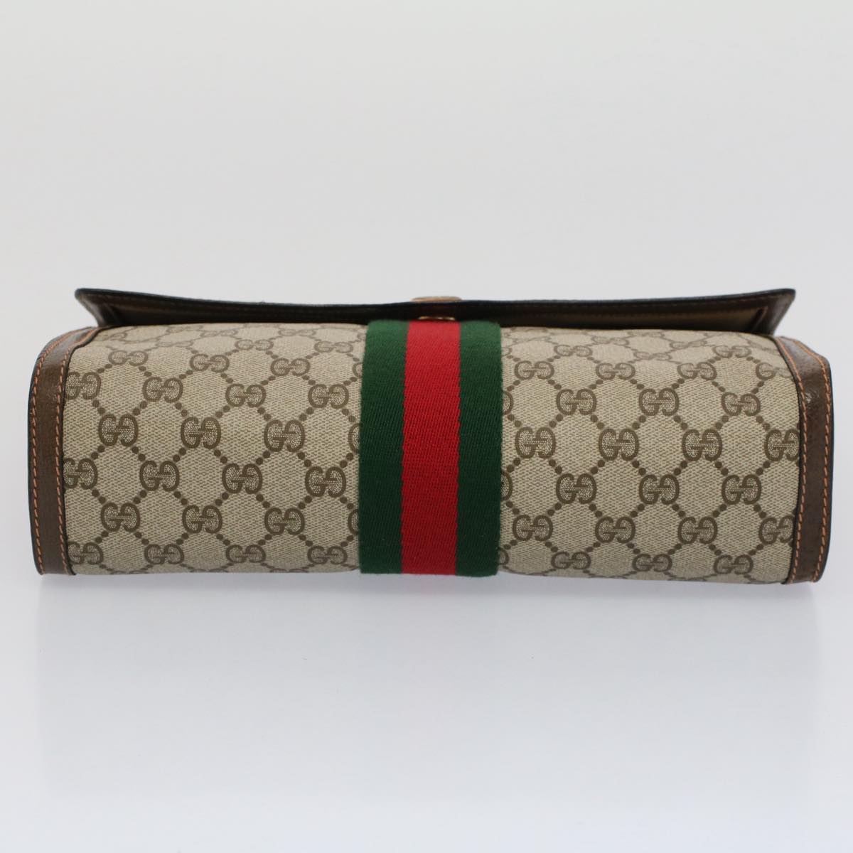 GUCCI GG Canvas Web Sherry Line Clutch Bag Beige Red 89.01.007 Auth yk8389B