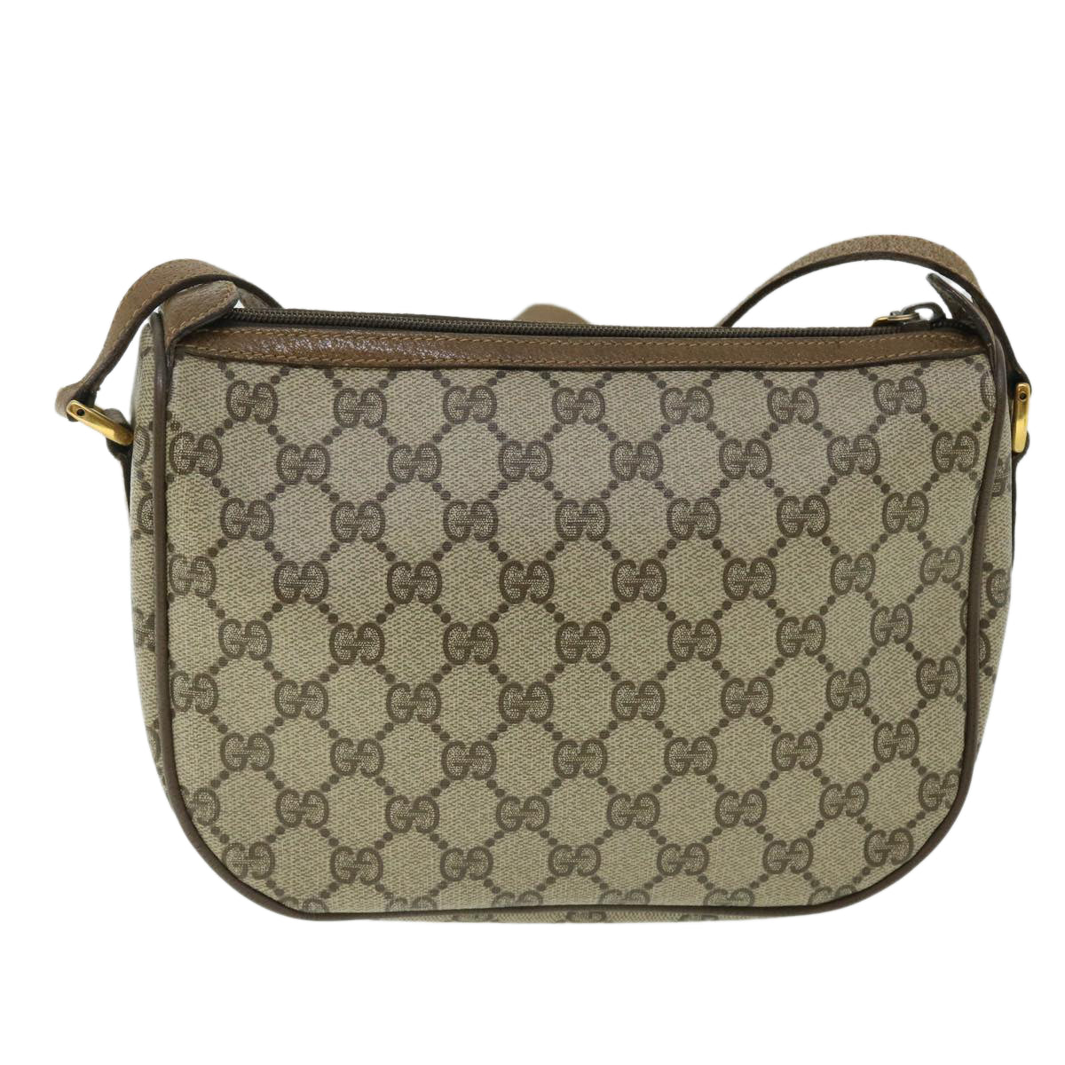 GUCCI GG Canvas Web Sherry Line Shoulder Bag PVC Leather Beige Green Auth yk8413