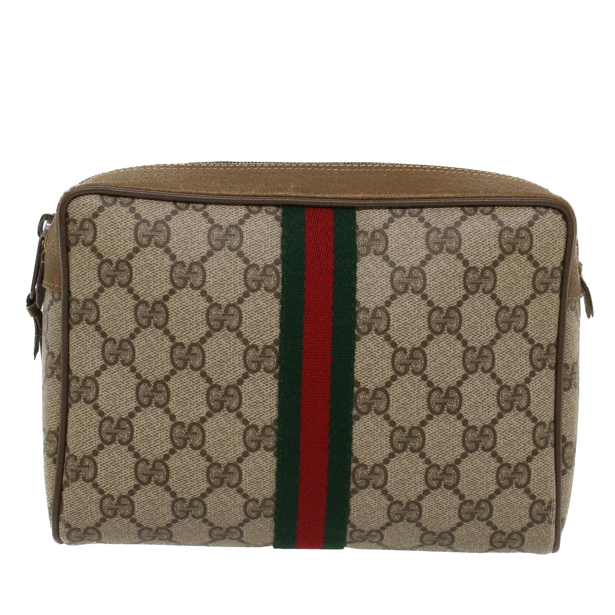 GUCCI GG Canvas Web Sherry Line Clutch Bag Beige Red Green 89 01 012 Auth yk8427