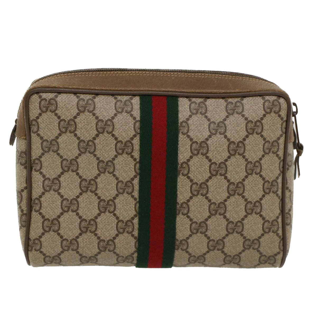 GUCCI GG Canvas Web Sherry Line Clutch Bag Beige Red Green 89 01 012 Auth yk8427