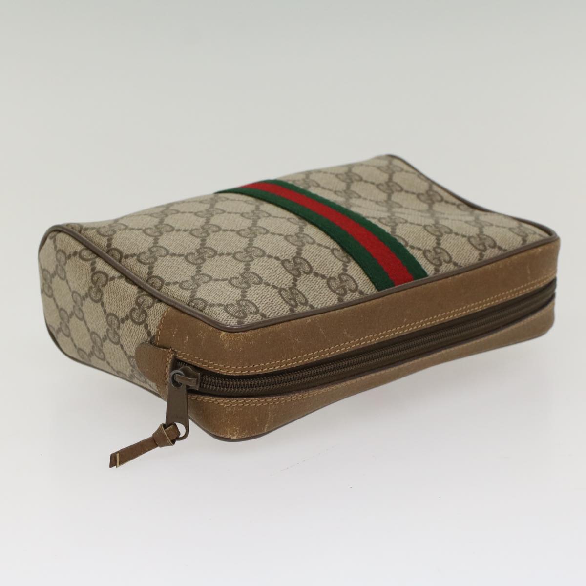 GUCCI GG Canvas Web Sherry Line Clutch Bag Beige Red Green 89 01 012 Auth yk8427