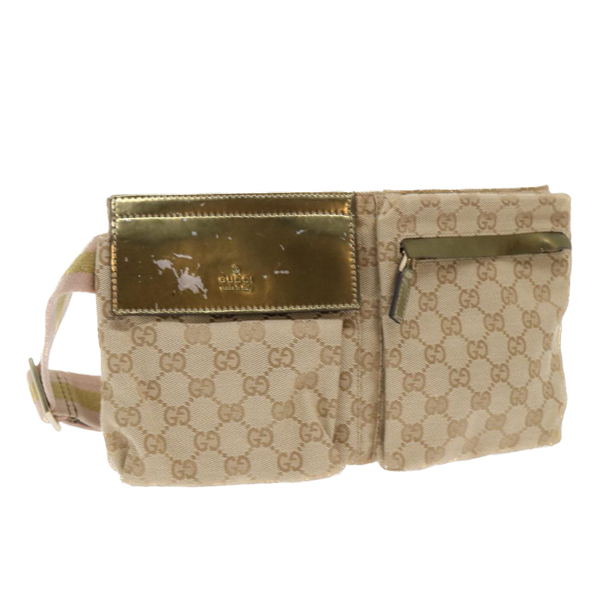 GUCCI GG Canvas Sherry Line Waist bag Beige Gold pink 28566 Auth yk8454