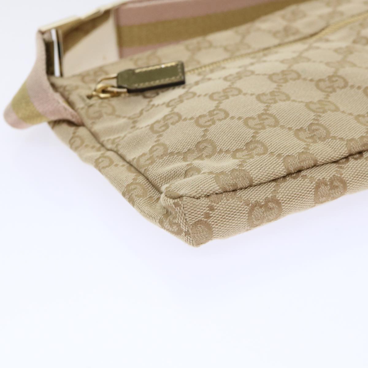 GUCCI GG Canvas Sherry Line Waist bag Beige Gold pink 28566 Auth yk8454