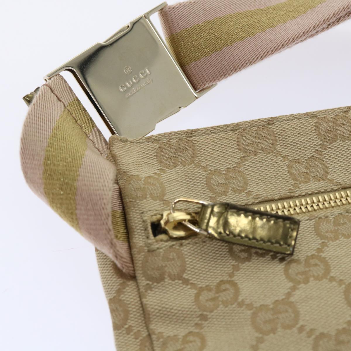 GUCCI GG Canvas Sherry Line Waist bag Beige Gold pink 28566 Auth yk8454