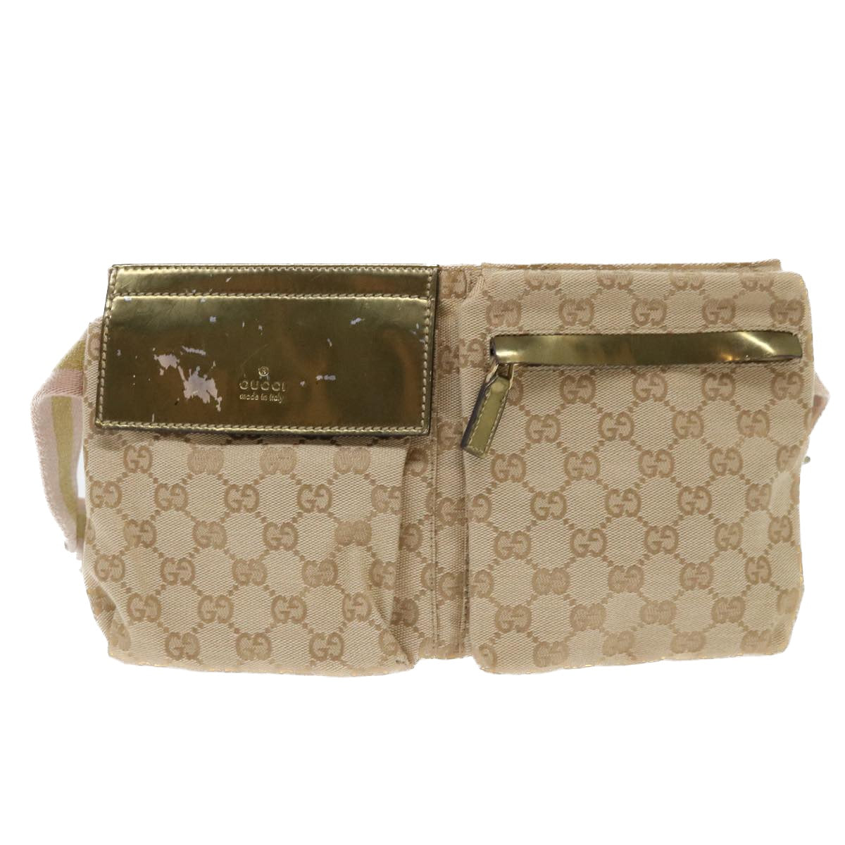 GUCCI GG Canvas Sherry Line Waist bag Beige Gold pink 28566 Auth yk8454