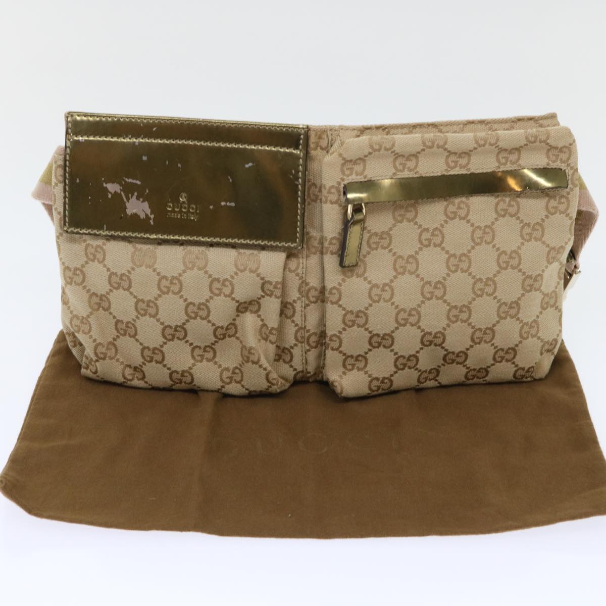 GUCCI GG Canvas Sherry Line Waist bag Beige Gold pink 28566 Auth yk8454