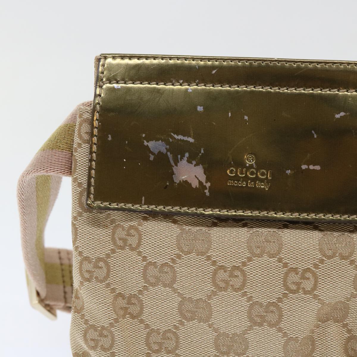 GUCCI GG Canvas Sherry Line Waist bag Beige Gold pink 28566 Auth yk8454