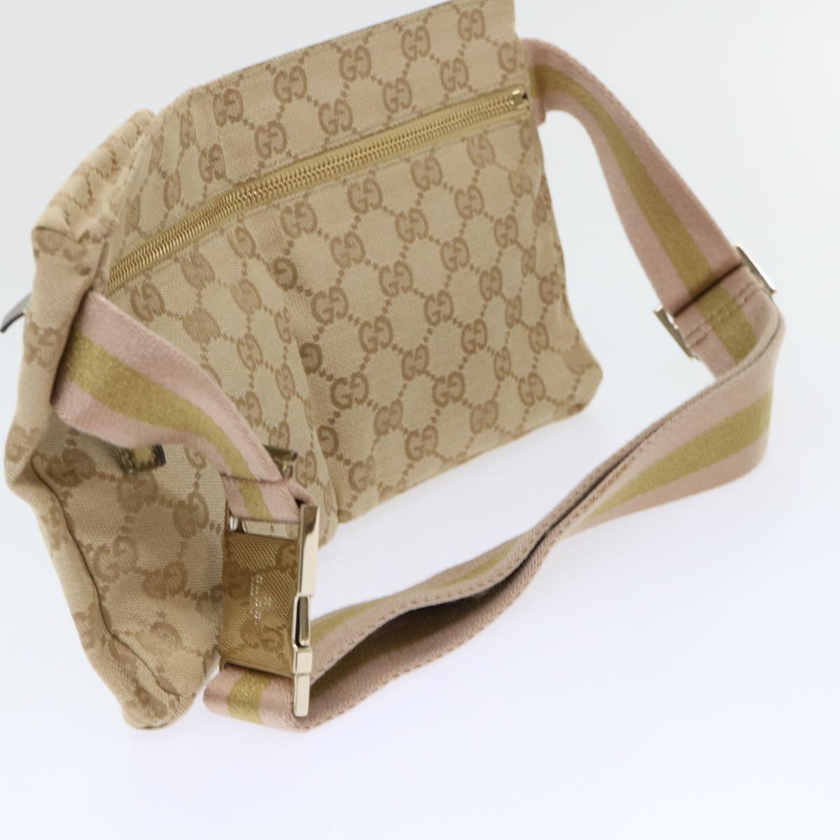 GUCCI GG Canvas Sherry Line Waist bag Beige Gold pink 28566 Auth yk8454