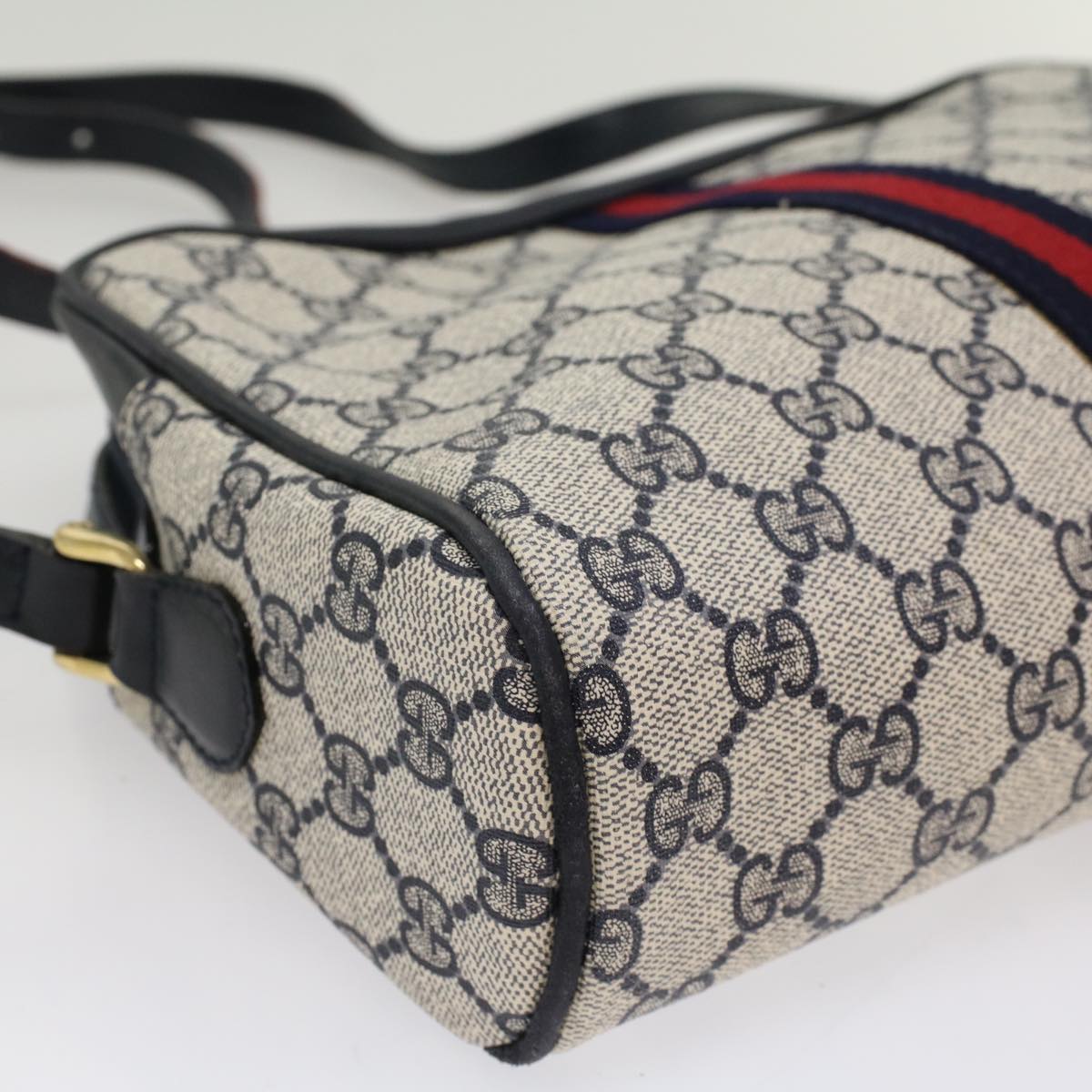 GUCCI GG Canvas Sherry Line Shoulder Bag Gray Red Navy 010.378 Auth yk8467