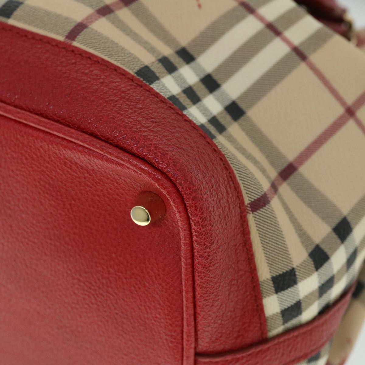 BURBERRY Nova Check Tote Bag PVC Leather Beige Red Auth yk8482