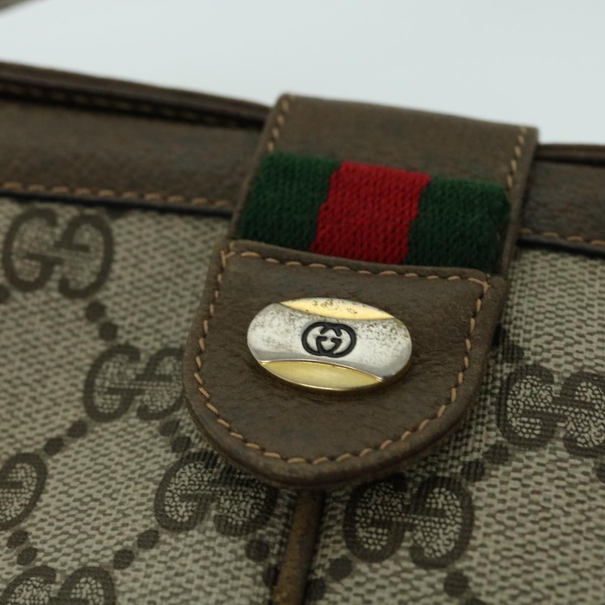 GUCCI GG Canvas Web Sherry Line Shoulder Bag Beige Green 10 02 037 Auth yk8509