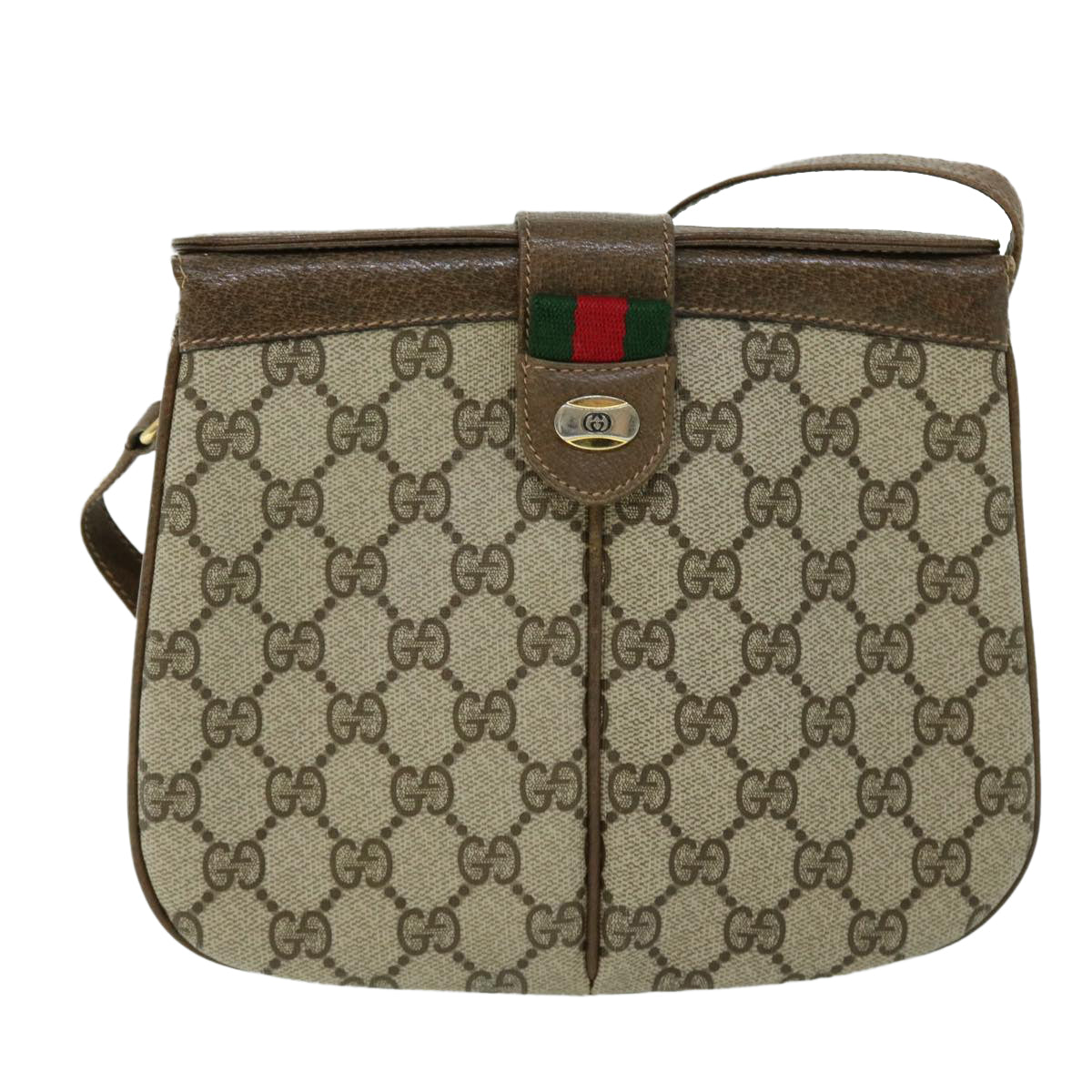 GUCCI GG Canvas Web Sherry Line Shoulder Bag Beige Green 10 02 037 Auth yk8509