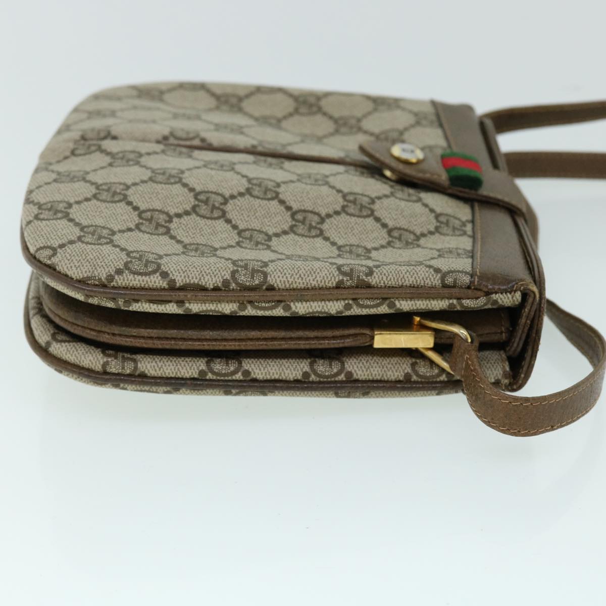 GUCCI GG Canvas Web Sherry Line Shoulder Bag Beige Green 10 02 037 Auth yk8509