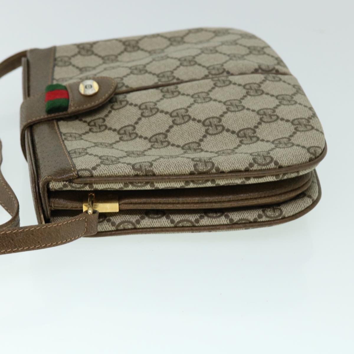 GUCCI GG Canvas Web Sherry Line Shoulder Bag Beige Green 10 02 037 Auth yk8509