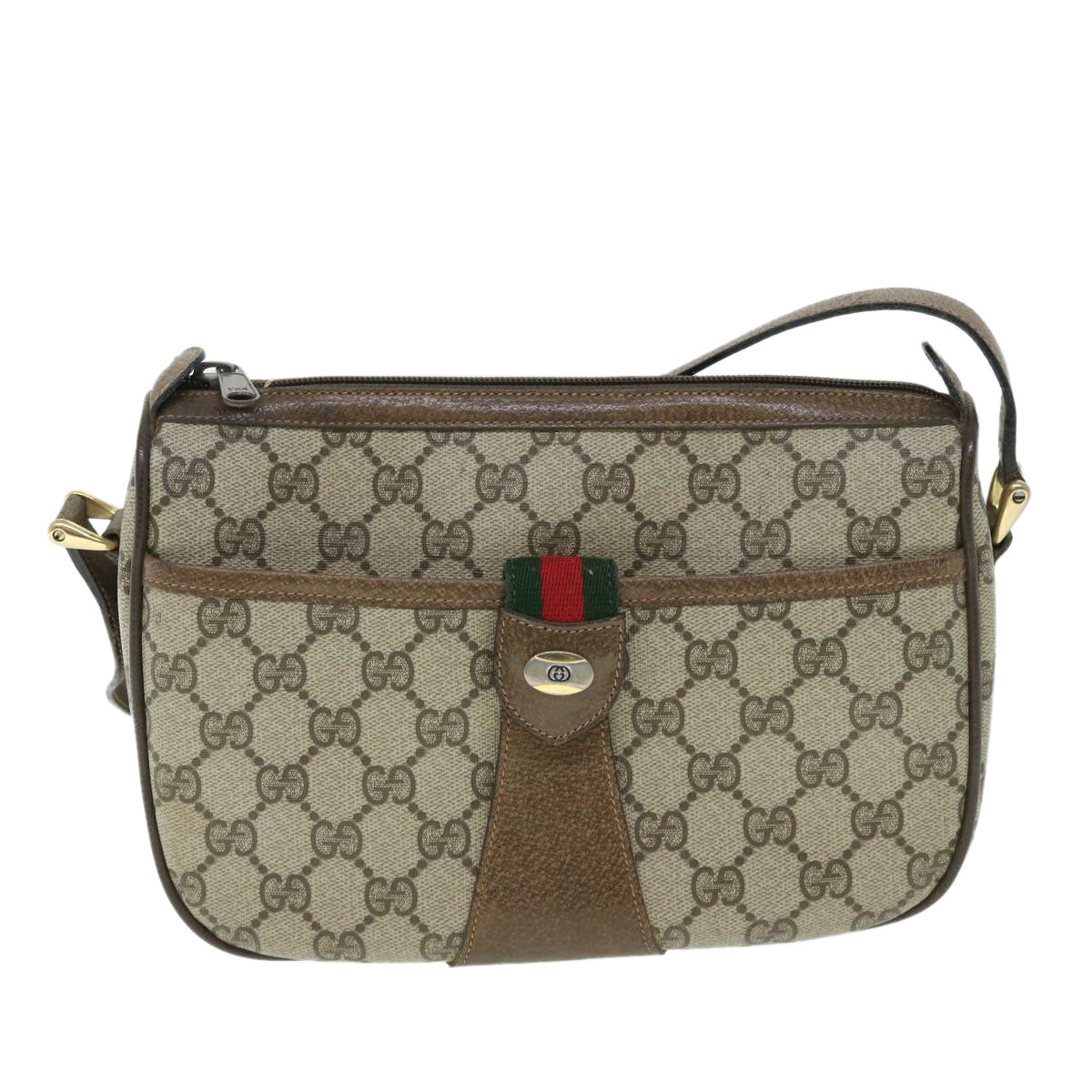 GUCCI GG Canvas Web Sherry Line Shoulder Bag Beige Red 14 02 032 Auth yk8526