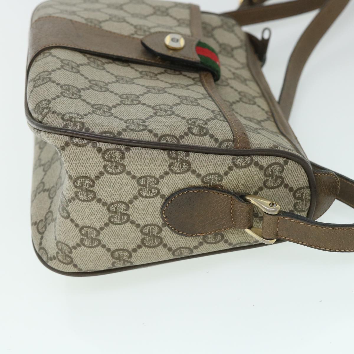 GUCCI GG Canvas Web Sherry Line Shoulder Bag Beige Red 14 02 032 Auth yk8526