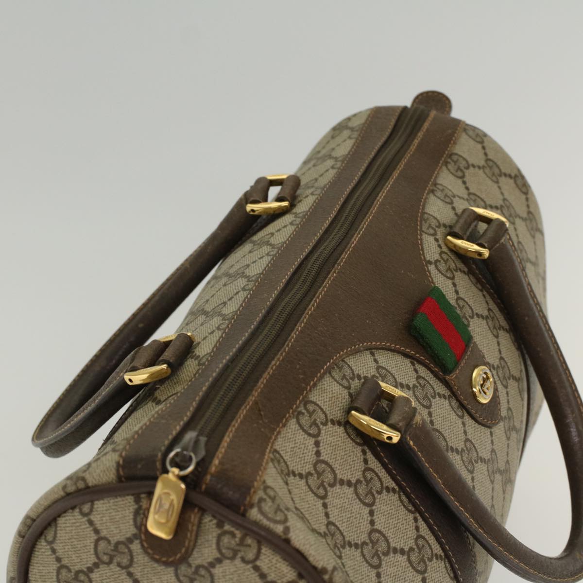 GUCCI GG Canvas Web Sherry Line Boston Bag Beige Red Green 40.02.007 Auth yk8533