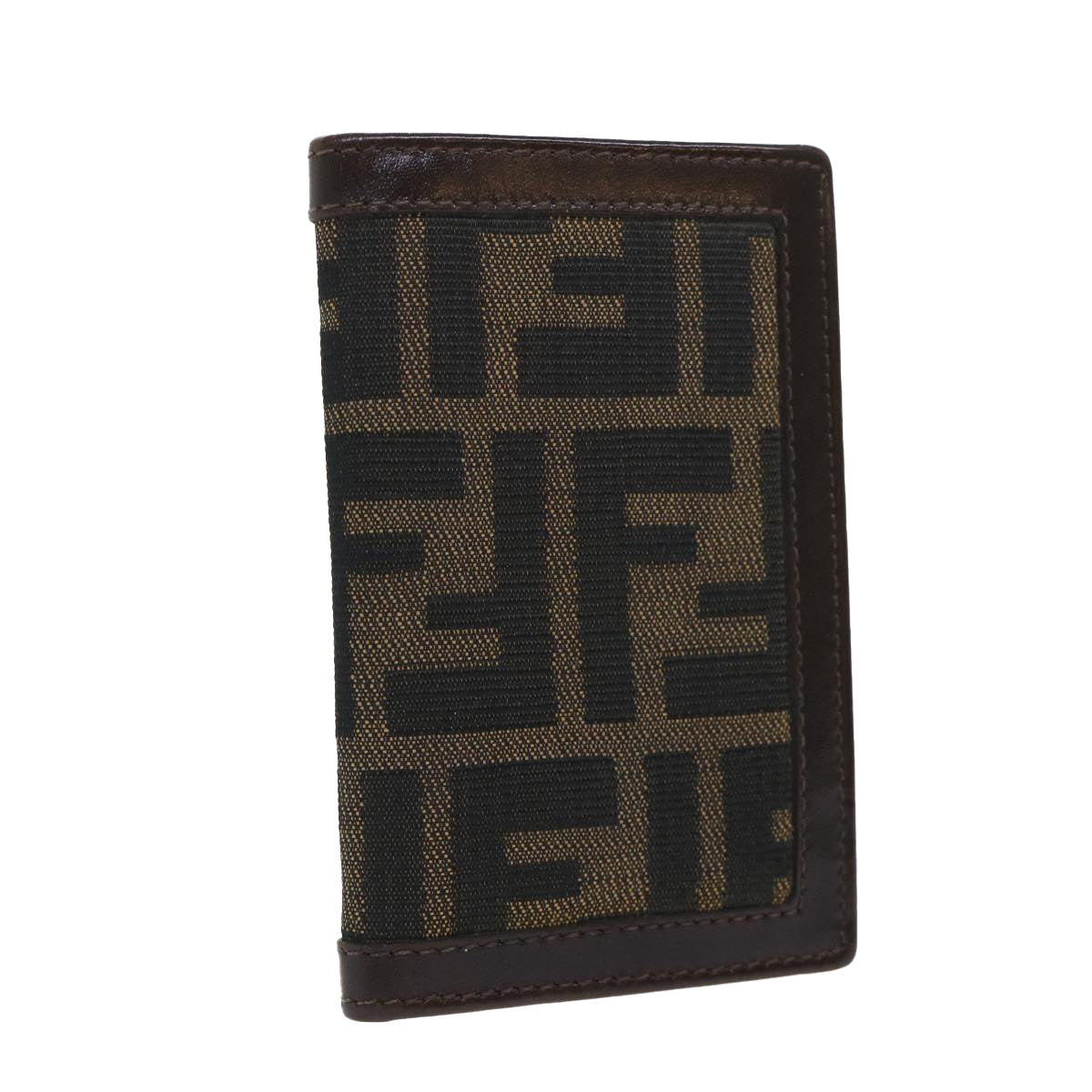 FENDI Zucca Canvas Card Case Black Brown Auth yk8552