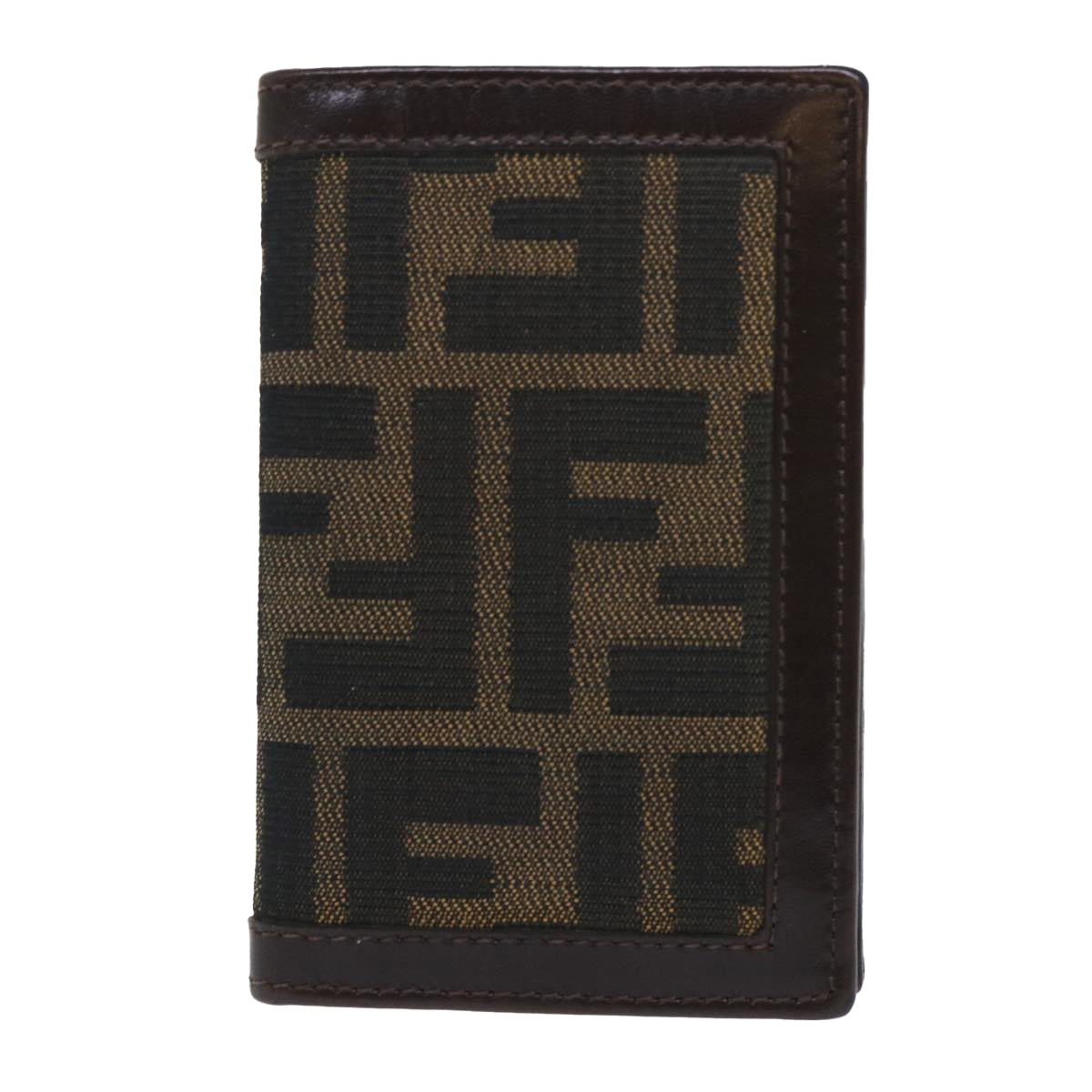 FENDI Zucca Canvas Card Case Black Brown Auth yk8552