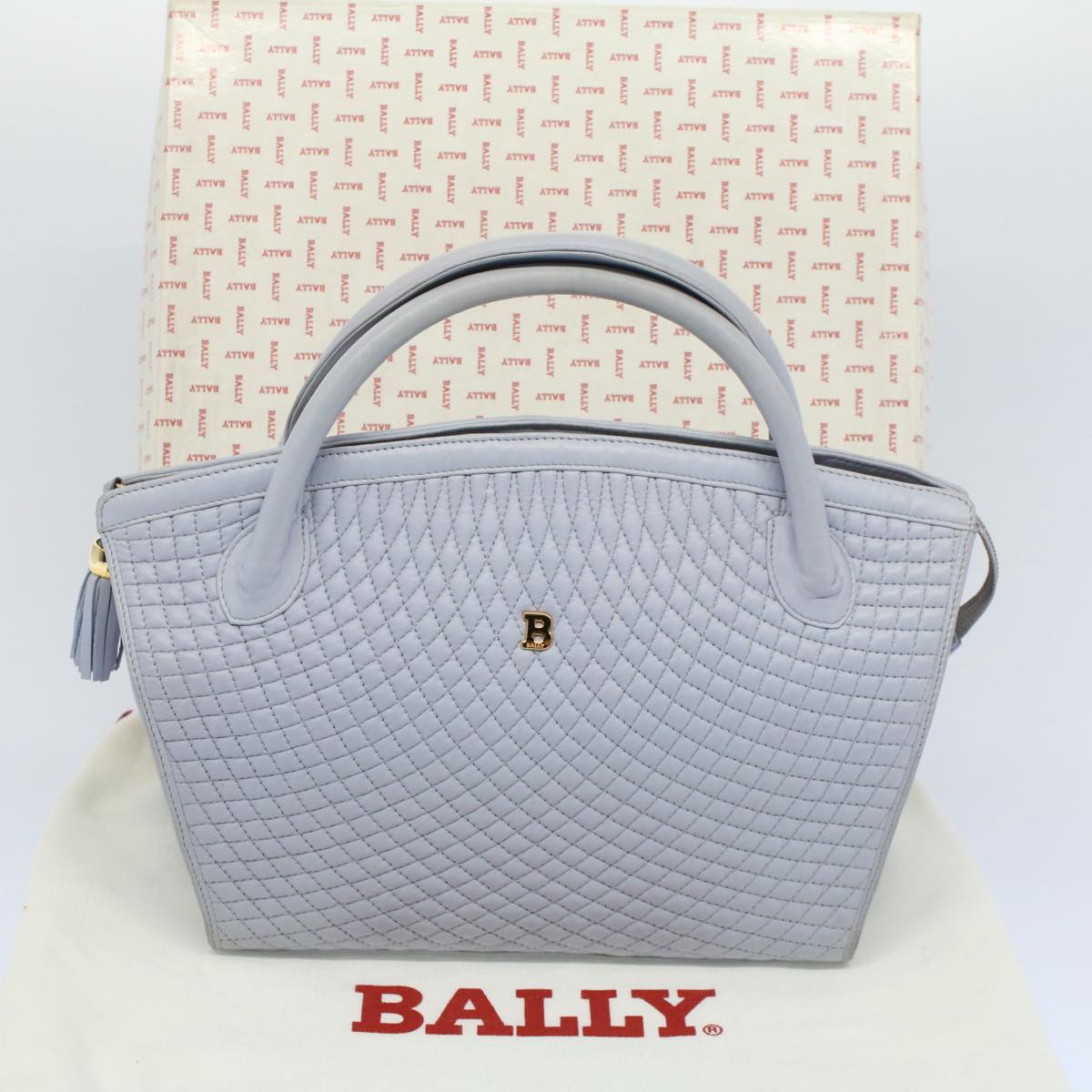 BALLY Fringe Quilted Hand Bag Leather Blue Purple Auth yk8553