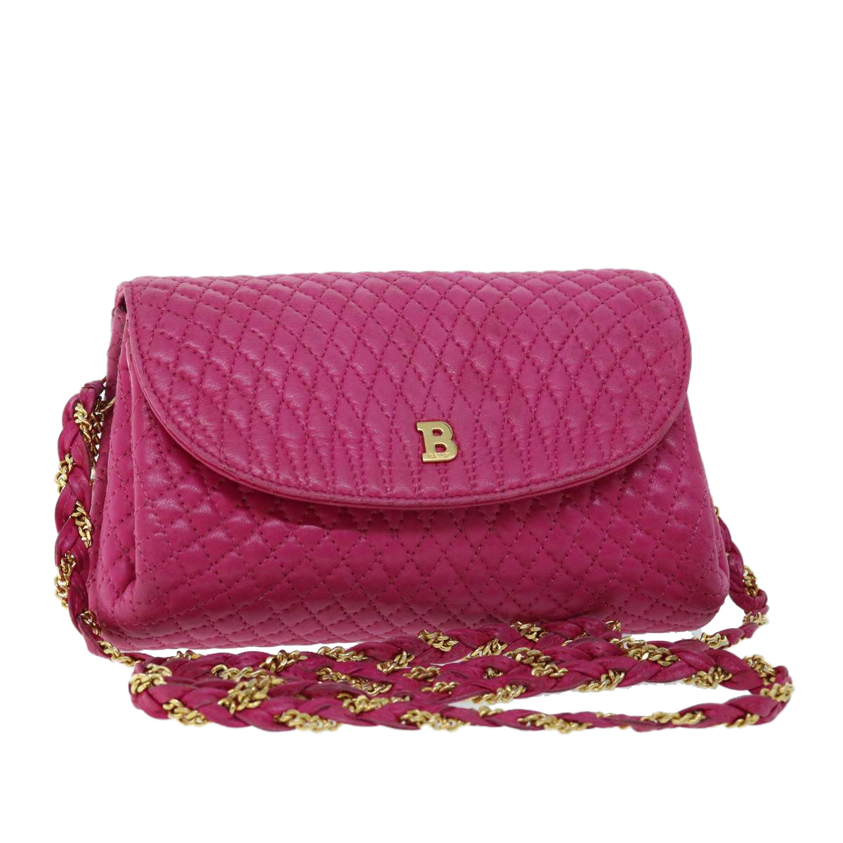 BALLY Quilted Chain Shoulder Bag Leather Pink Auth yk8568