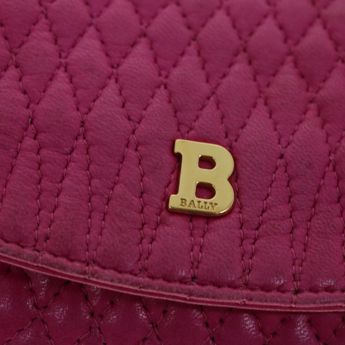 BALLY Quilted Chain Shoulder Bag Leather Pink Auth yk8568