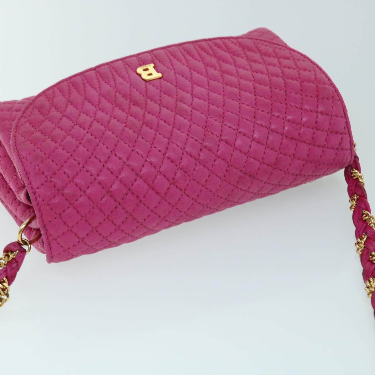 BALLY Quilted Chain Shoulder Bag Leather Pink Auth yk8568