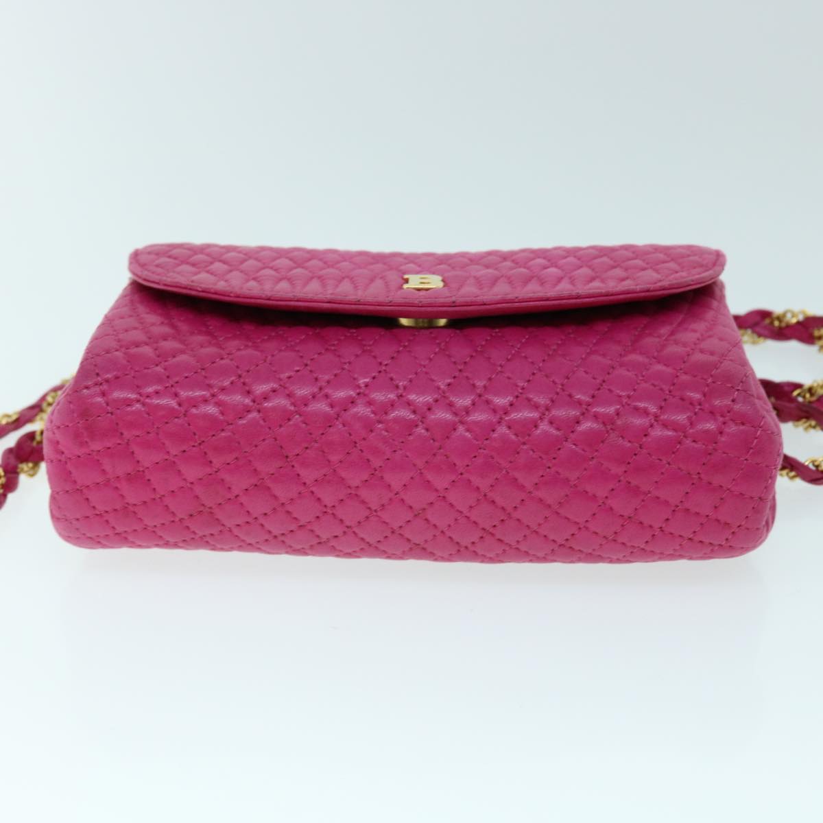 BALLY Quilted Chain Shoulder Bag Leather Pink Auth yk8568