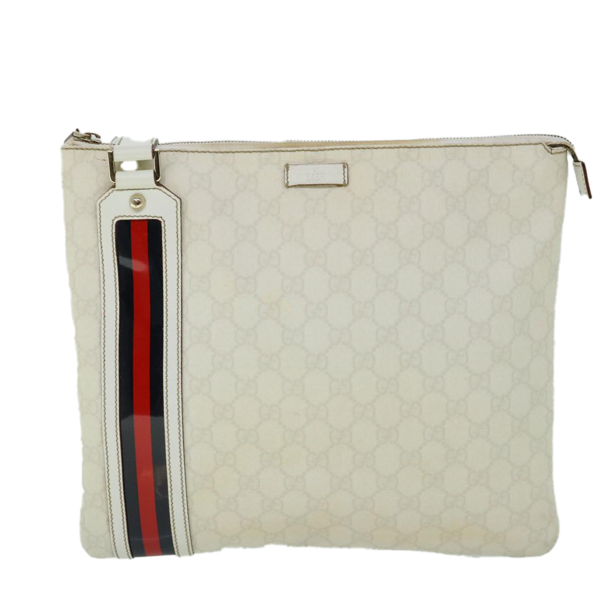 GUCCI GG Canvas Sherry Line Shoulder Bag White Red Navy 152608 Auth yk8621