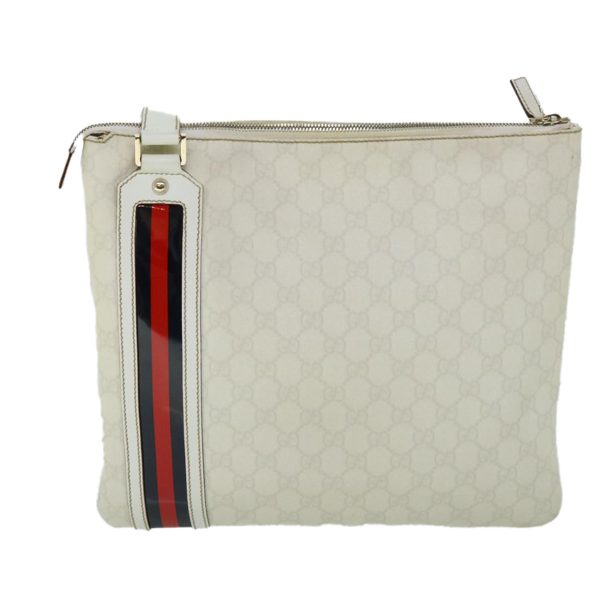 GUCCI GG Canvas Sherry Line Shoulder Bag White Red Navy 152608 Auth yk8621