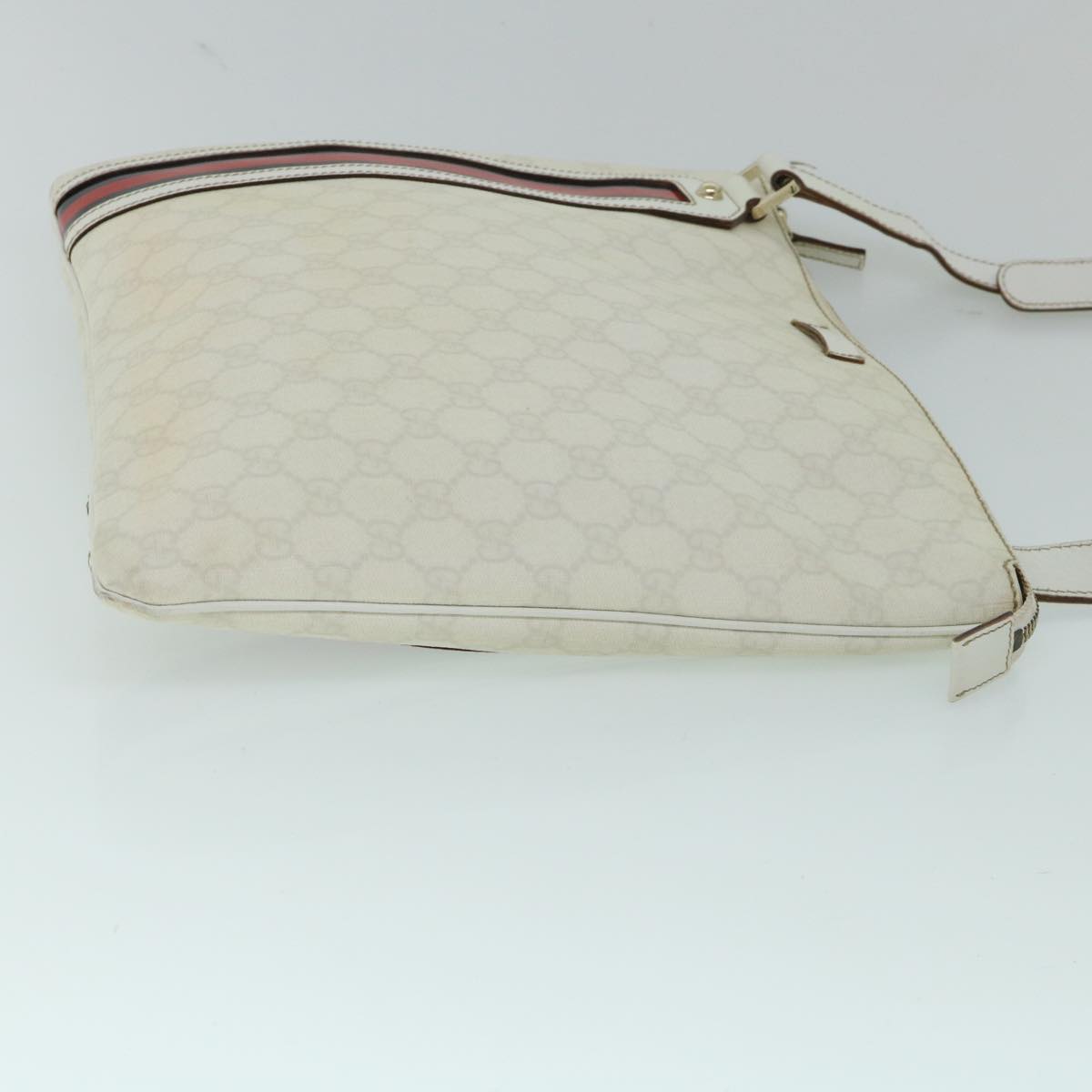 GUCCI GG Canvas Sherry Line Shoulder Bag White Red Navy 152608 Auth yk8621