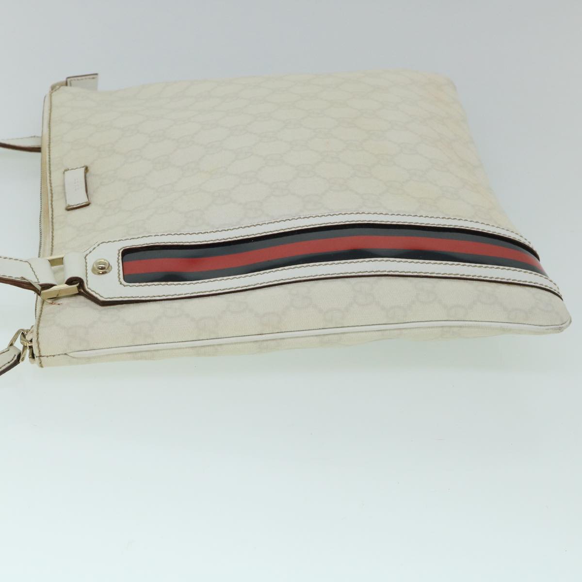 GUCCI GG Canvas Sherry Line Shoulder Bag White Red Navy 152608 Auth yk8621