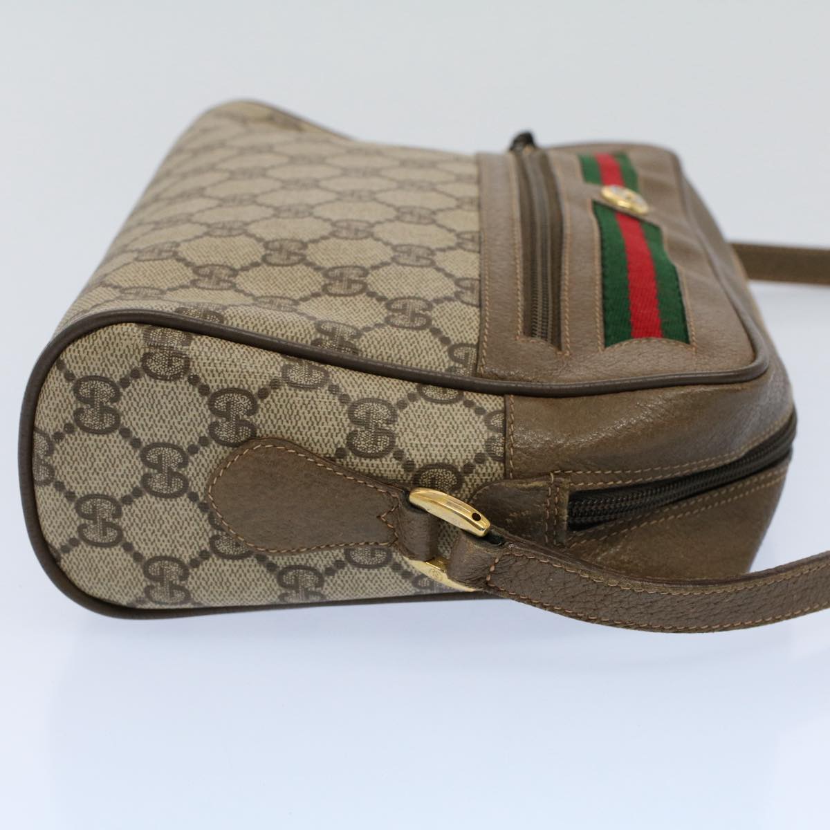 GUCCI GG Canvas Web Sherry Line Shoulder Bag Beige Red 56 02 088 Auth yk8641