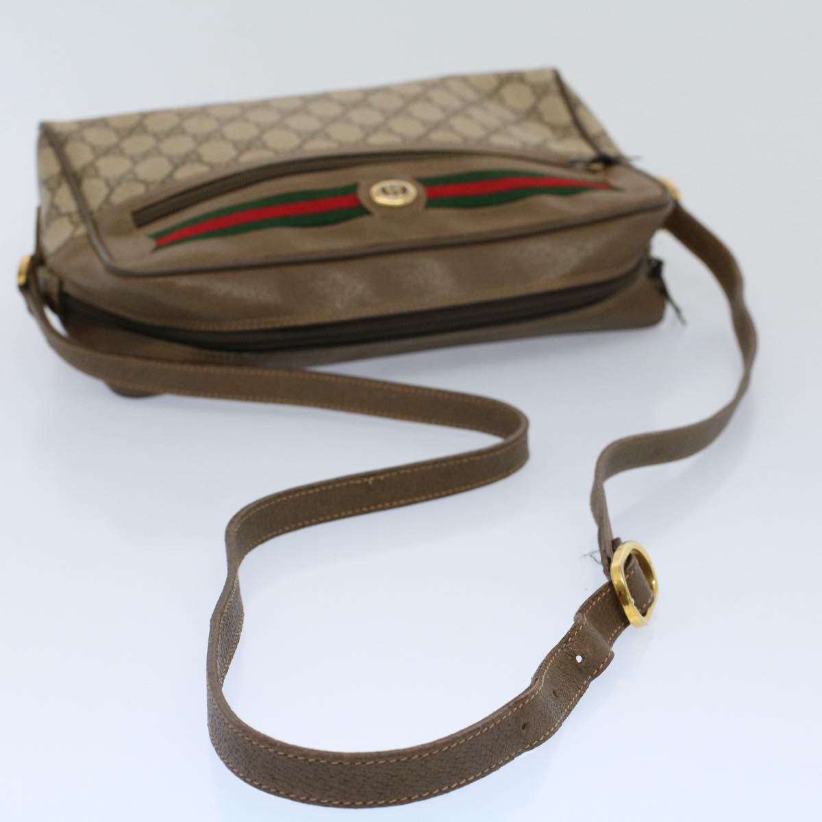 GUCCI GG Canvas Web Sherry Line Shoulder Bag Beige Red 56 02 088 Auth yk8641