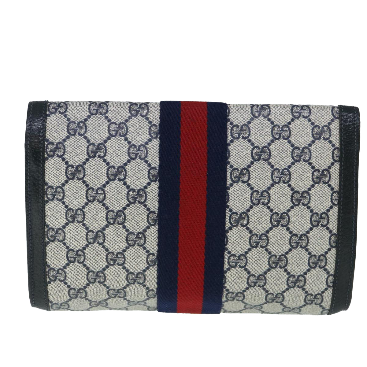 GUCCI GG Canvas Sherry Line Clutch Bag Gray Red Navy 89 01 006 Auth yk8671