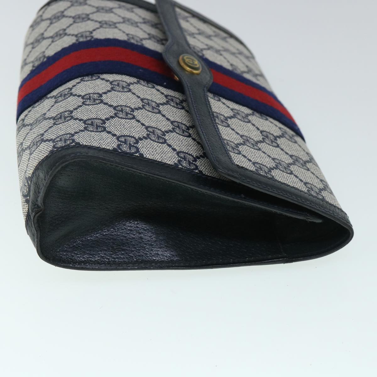 GUCCI GG Canvas Sherry Line Clutch Bag Gray Red Navy 89 01 006 Auth yk8671