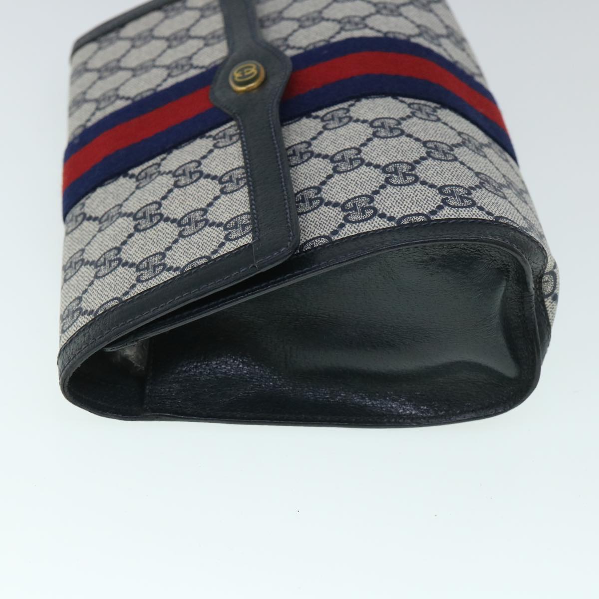 GUCCI GG Canvas Sherry Line Clutch Bag Gray Red Navy 89 01 006 Auth yk8671