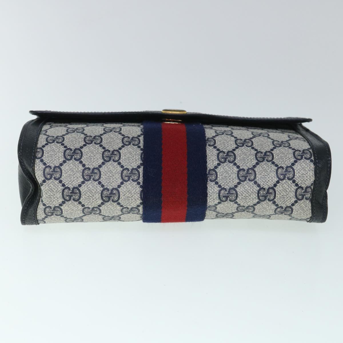 GUCCI GG Canvas Sherry Line Clutch Bag Gray Red Navy 89 01 006 Auth yk8671