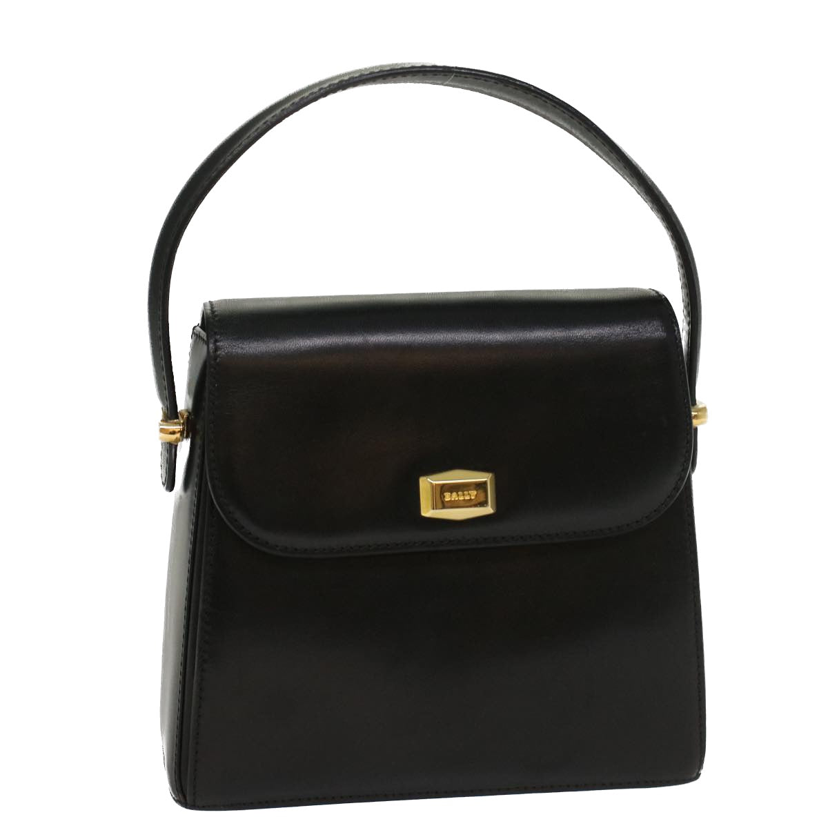 BALLY Hand Bag Leather Black Auth yk8682